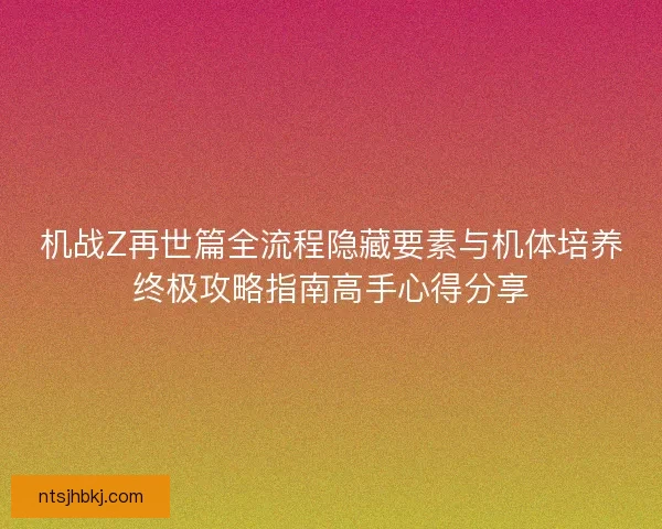 机战Z再世篇全流程隐藏要素与机体培养终极攻略指南高手心得分享